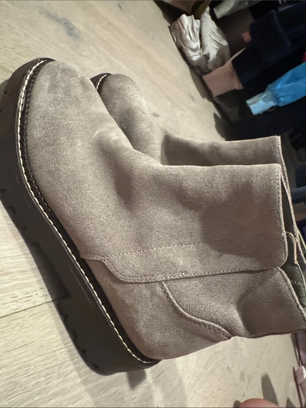 Suede Ankle Boots in Taupe - Women's Chelsea-Style Boot